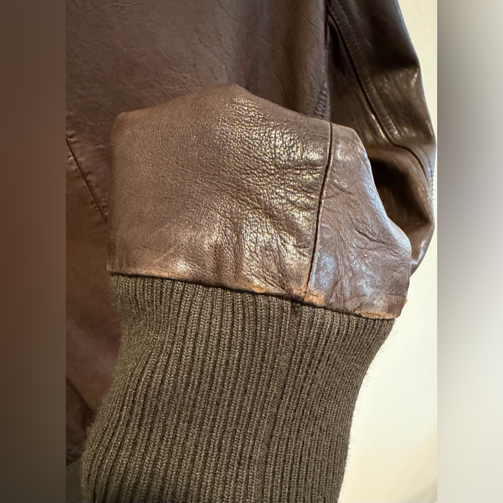 SOLD Miss Top Gun Brown Leather Bomber Jacket Size L Fully Lined - Picture 5 of 10